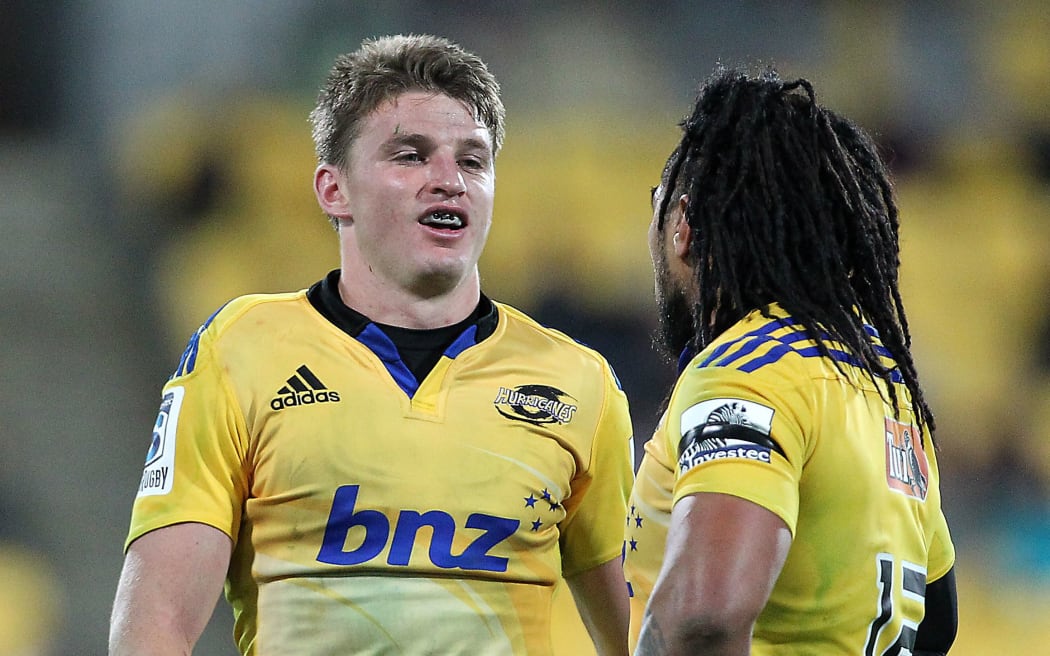 Beauden Barrett with veteran Hurricanes and All Blacks team-mate Ma'a Nonu