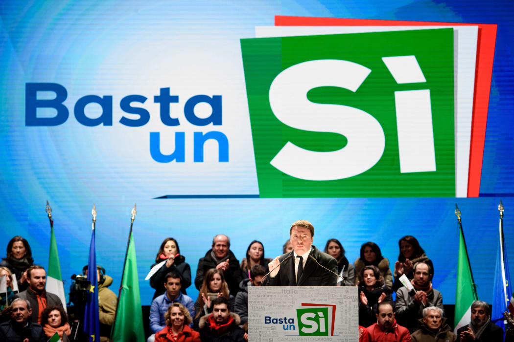 Italian Prime Minister Matteo Renzi talking at a campaign event in Florence, Italy.