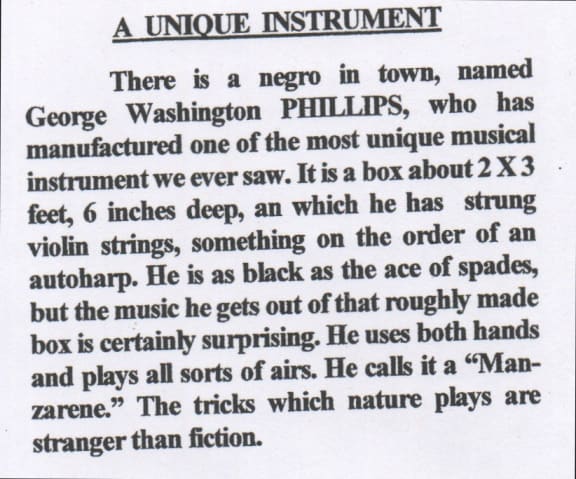 Washington Phillips Newspaper Clipping circa 1927
