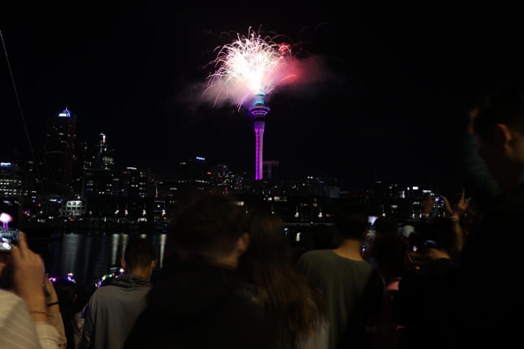 Fireworks from the Auckland Sky Tower during New Year's Eve celebrations on 1 January 2021.