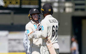 New Zealand's Tom Blundell and New Zealand's Tom Latham, Day 4 of the test cricket international between India and New Zealand, Basin Reserve, Wellington, New Zealand, 24 February, 2020. Copyright photo: John Cowpland / www.photosport.nz