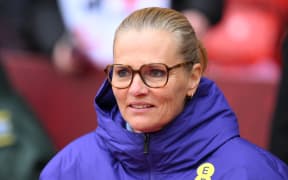 Sarina Wiegman, England coach during the FIFA Women's World Cup Group 3 Qualifying match against Iceland in Nottingham, England, on March 7, 2026. (Photo by Jon Hobley/MI News/NurPhoto) (Photo by MI News / NurPhoto via AFP)
