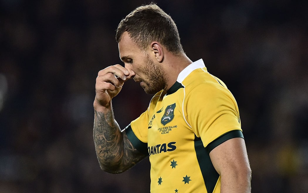 Quade Cooper walks from the field after being issued a yellow card, Auckland 2015.