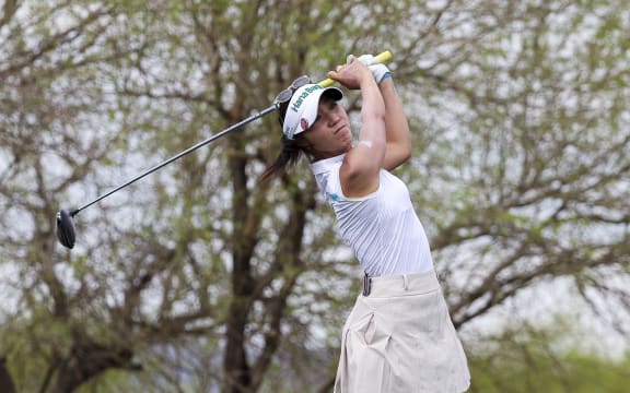 Lydia Ko hits a tee shot on the fifth hole during the second round of the Ford Championship in Chandler, Arizona, 29 March 2025.