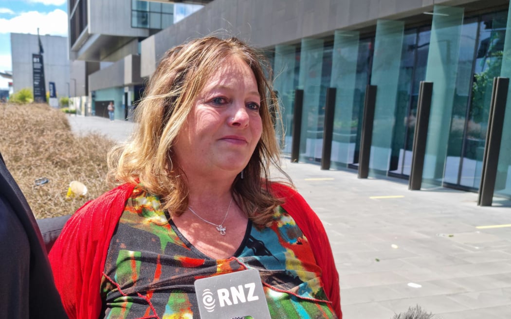 Cherie Gillatt, Nicole Tuxford's mother outside the Christchurch Law Court