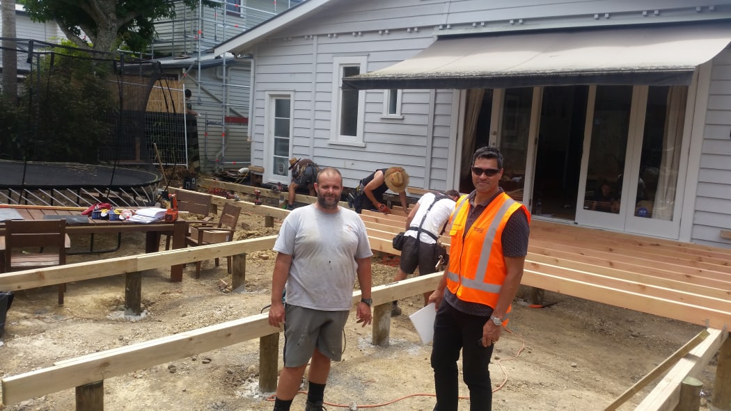Builder Jason Stone (left) and Auckland Council inspection's manager Jeff Fahrenson