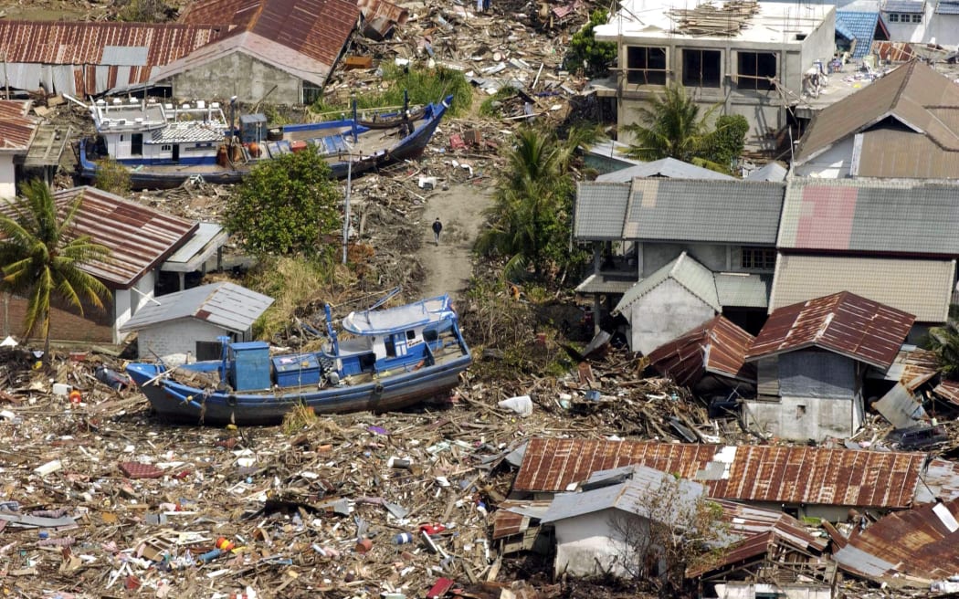 This United Nations handout photo received 07 January 2005, shows destruction caused by the tsunami along the coast between Banda Aceh and Meulaboh, Indonesia.