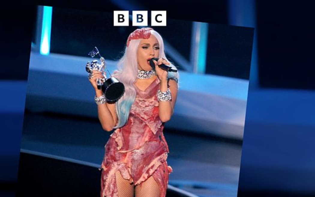 Lady Gaga in a dress made out of beef