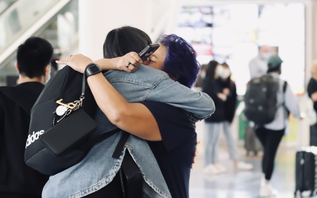 Emotional scenes at Auckland Airport after after the first fights from across the Tasman landed since the border reopening on 13 April 2022.