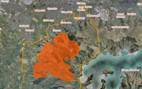 The Port Hills fire area - the yellow line boundary shows where further fire spread and smoke could pose a risks, and Civil Defence is recommending people keep out of that area..