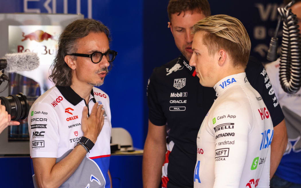 Laurent Mekies, Team Principal of RB F1 Team, and Liam Lawson, New Zealand driver, 2024.