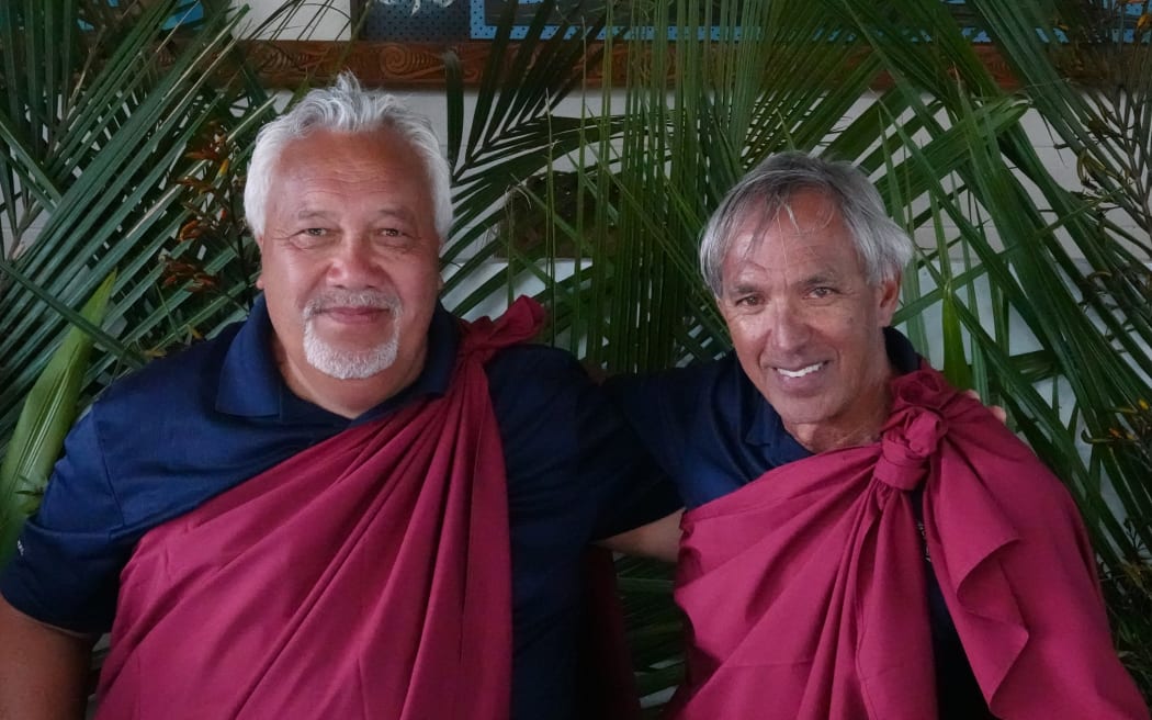 Stan Conrad (Aotearoa) and Nainoa Thompson (Hawaii) are veterans of the Hōkūle’a’s 1985 voyage.