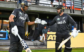 Rachin Ravindra and Devon Conway of New Zealand, New Zealand Blackcaps v West Indies, 2nd ODI, McLean Park, Napier. Wednesday 19 November, 2025
© Mandatory credit: Kerry Marshall / www.photosport.nz