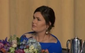 Comedian Michelle Wolf tore into Sarah Sanders (pictured) as she sat about a metre away.