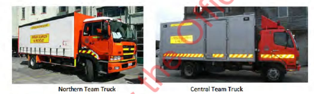 Two old and unreliable USAR trucks. FENZ documents reveal the Northern Team truck has "intermittent starting problems".