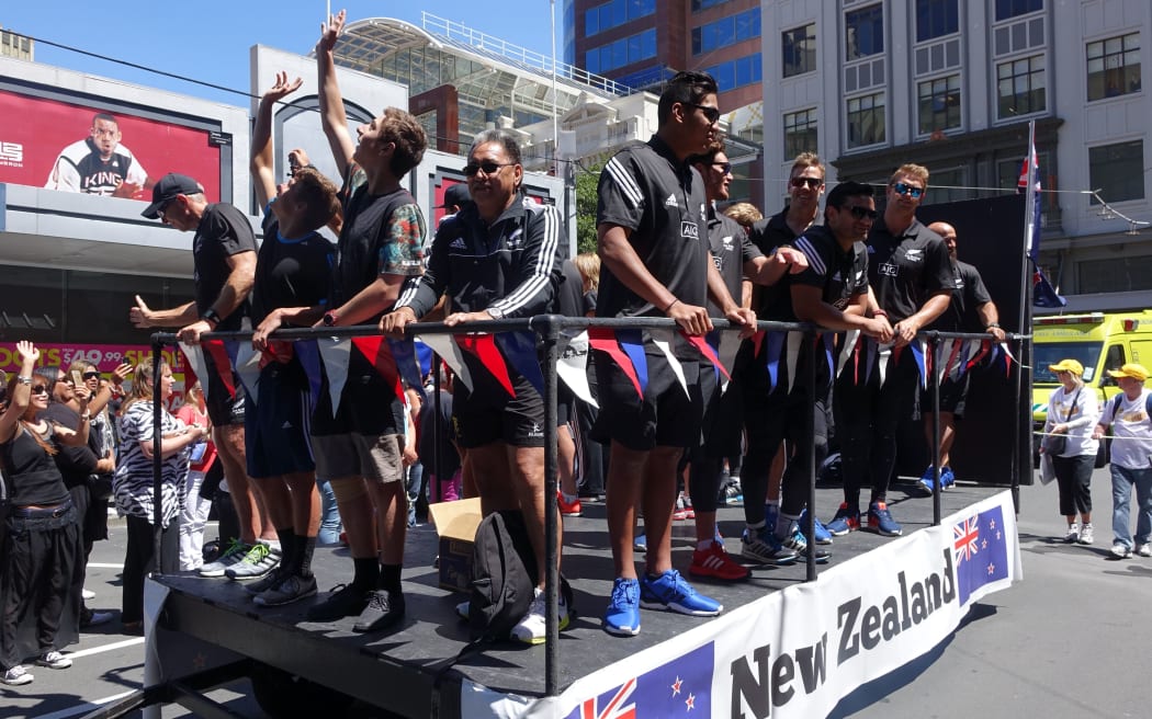The New Zealand sevens team during the Wellington parade.