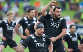 Maori All Blacks captain Charlie Ngatai leads the haka against Fiji, 2015.