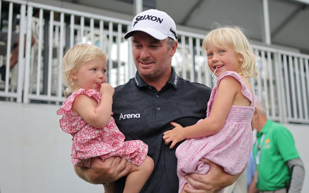 Ryan Fox celebrates with his family after winning the Myrtle Beach Classic in South Carolina.