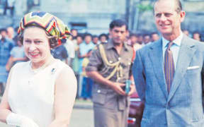 Ratu Epeli Nailatikau, back, during Queen Elizabeth II and Prince Philip’s visit to Fiji in 1977.