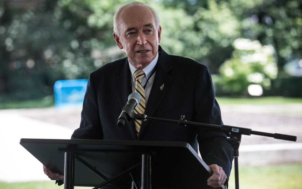 Jim McLay speaks at a press conference at the UN in New York to promote the 2015 Cricket World Cup in June 2014.