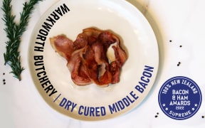 Warkworth Butchery's dry cured middle bacon, which won the supreme award in the bacon category of the 100% New Zealand Bacon & Ham Awards on 28 July, 2022.