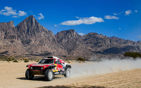 Mini driver Stephane Peterhansel of France on the Dakar Rally 2020.