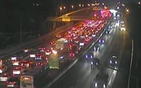 Traffic has backed up on the Southern Motorway.