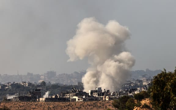 Smoke billows during the Israeli military bombardment of the northern Gaza Strip on November 15, 2023, amid the ongoing battles between Israel and the Palestinian group Hamas.