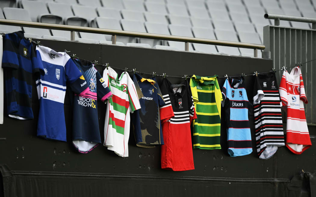 Auckland Club Rugby shirts line the stands at Eden Park.