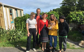Ngahuia, Rachel, Luka with Charlie (ginger cat) Rosa, Albert and Oscar Wilde Paws (kelpie)