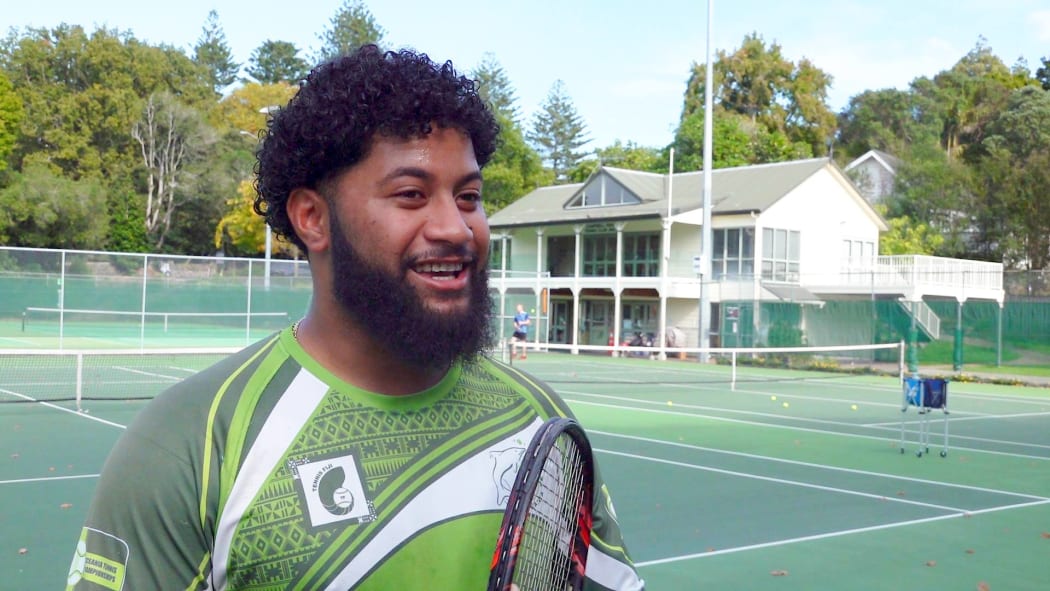 Junior Faguna, representing Tonga in tennis at the Pacific Games in Samoa.