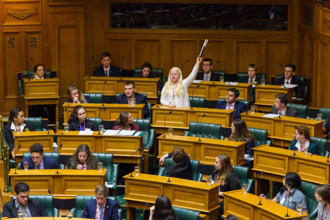 Youth MP Britnee Tapara participates in a debate during Youth Parliament 2016.