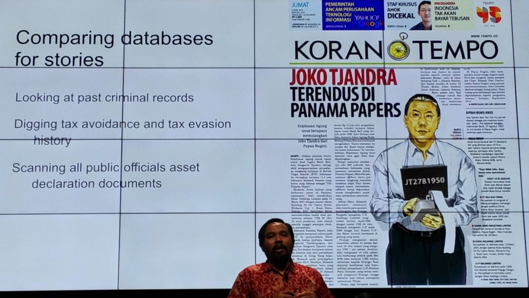Whayu Dhyatmika presenting data-based investigations from Tempo magazine in Indonesia.