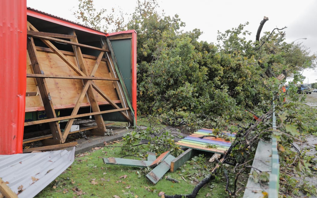 Damage caused by what locals are calling a 'mini tornado' in Levin on 20 May, 2022.