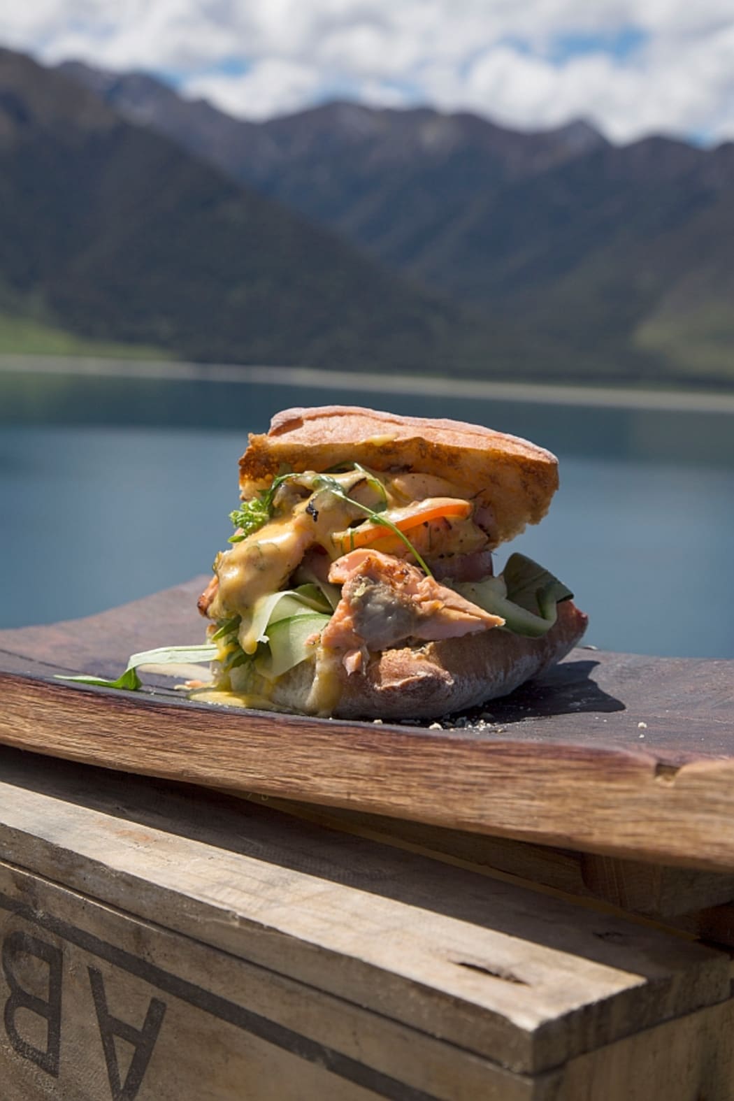 Salmon Burger with Hollandaise, Dill & Lemon Dressing by Angelo Georgalli.