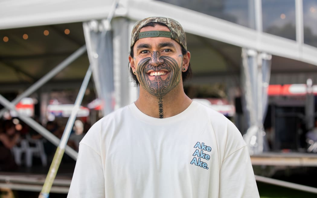 Eru Kapa-Kingi photographed outside the Waitangi Forum Tent, February 2025.
