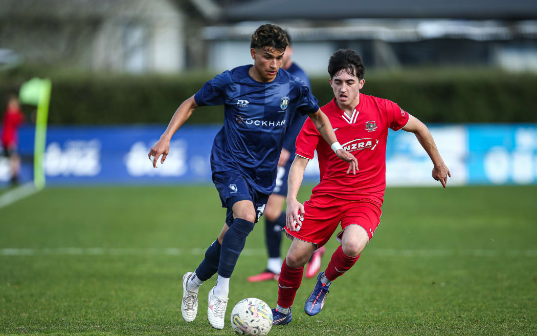 Jerson Lagos, left, seen here playing for Auckland City in a Northern League game against Melville United, scored from a corner kick in his club's Intercontinental Cup match against Al Ain in Abu Dhabi.