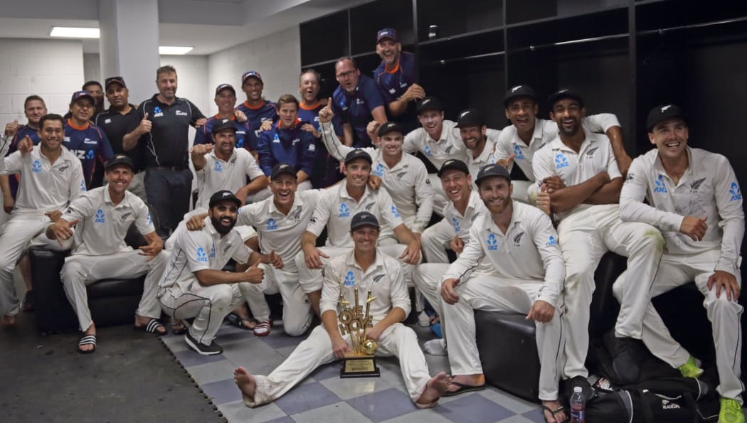 Black Caps celebrate historic away test series win over Pakistan.