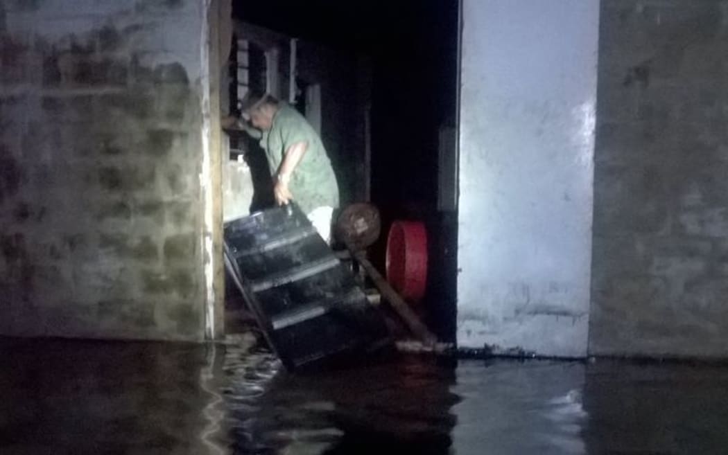 Flooding in Tuvalu from the storm surge caused by Cyclone Pam