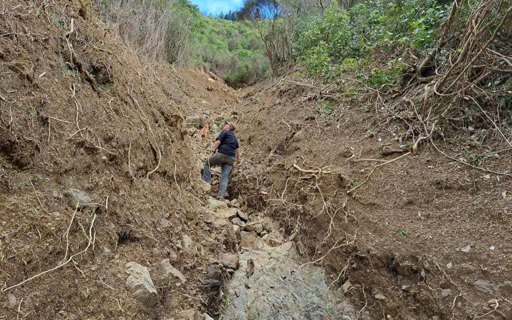 Flood damage to Jeff Rooney's property in Lud Valley near Nelson