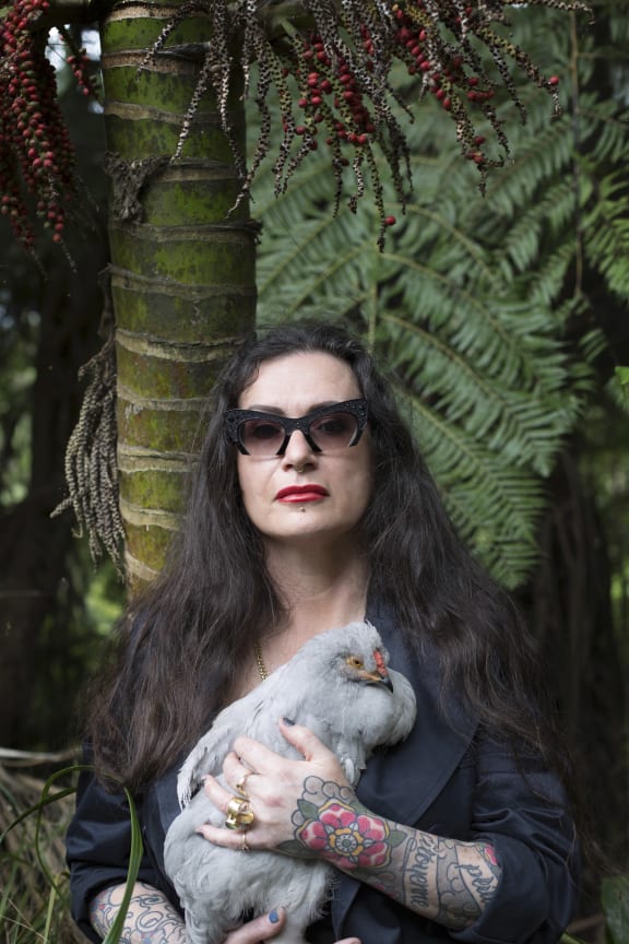 Fiona Pardington with Oyster (Araucana Cockerel), 2015