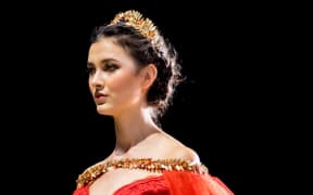 Model in a spectacular red gown