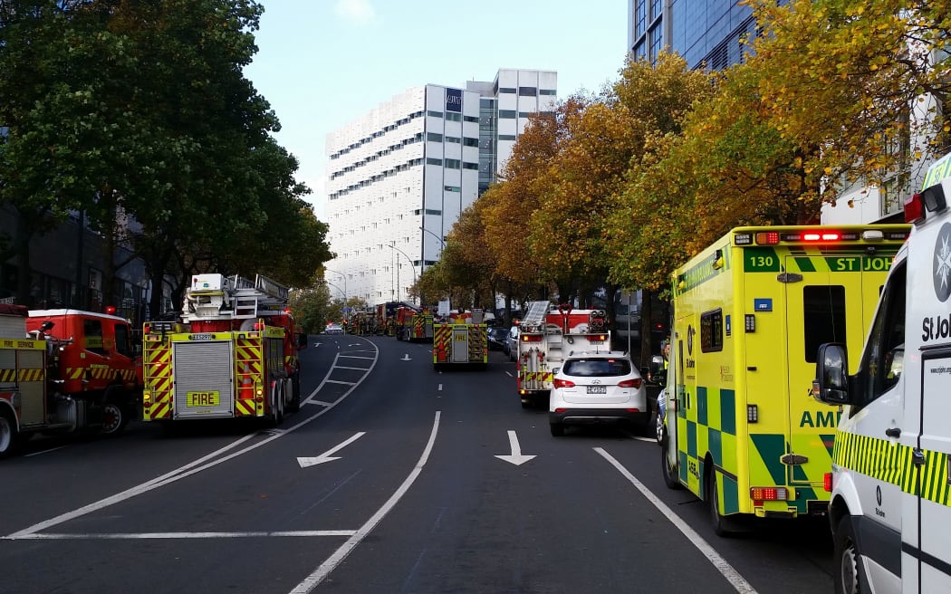 Fire trucks at the scene of the fire in central Auckland.