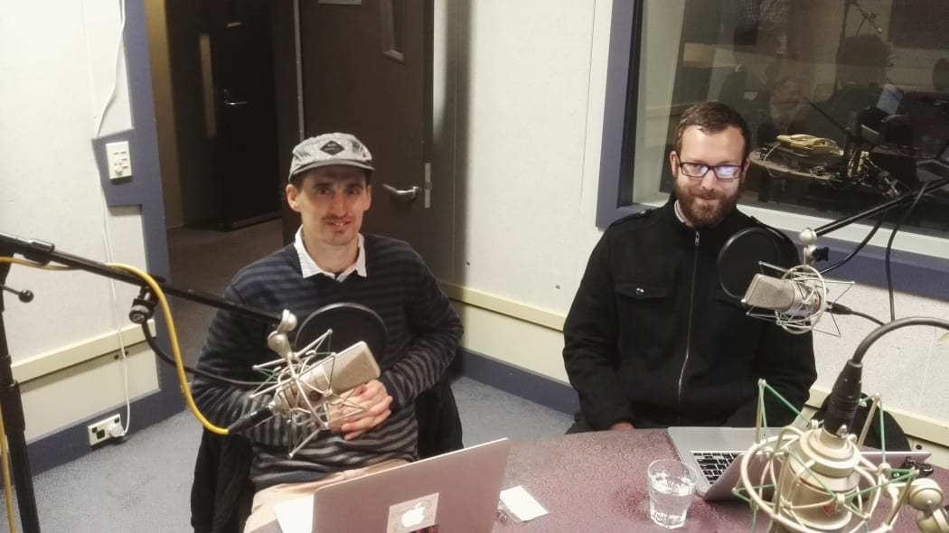 Press Patron's Alex Clark and Scoop's Joe Cederwall at RNZ.