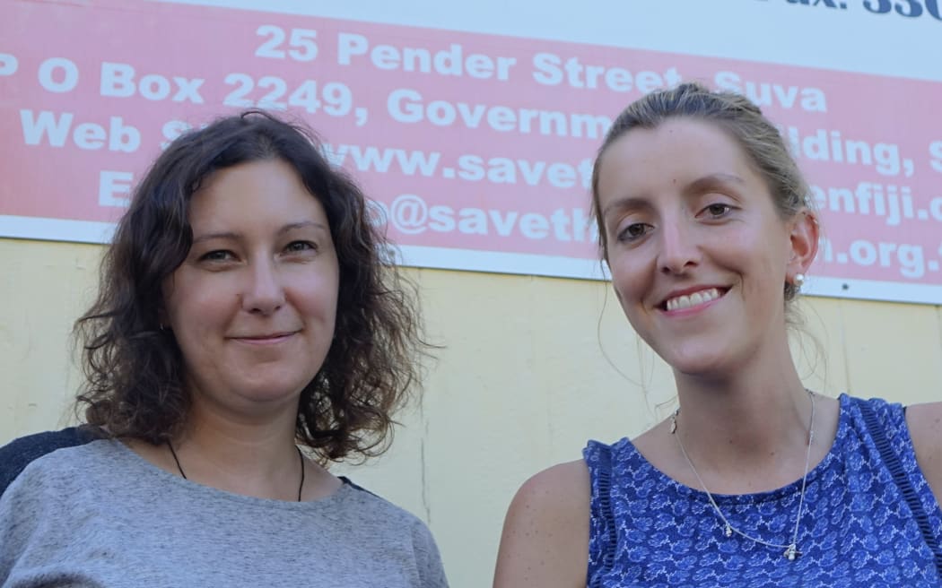 Save the Children staff Melanie Patterson and Jessica Kay in Suva Fiji