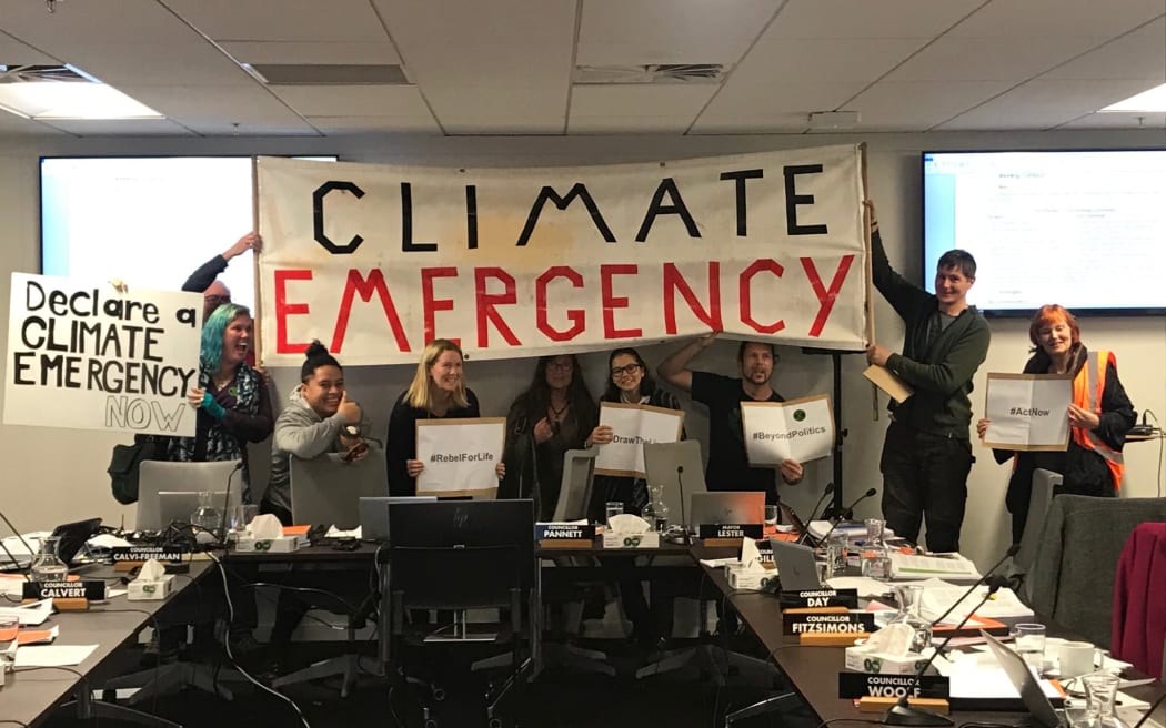 People at the council meeting calling for it to declare a climate emergency.