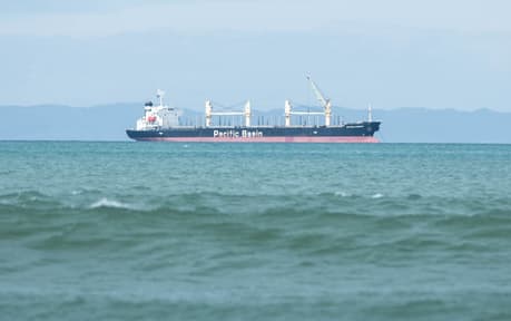 A Pacific Basin Shipping boat on the water in Gisborne the morning of the earlier 7.1 earthquake and subsequent tsunami warning in the area.