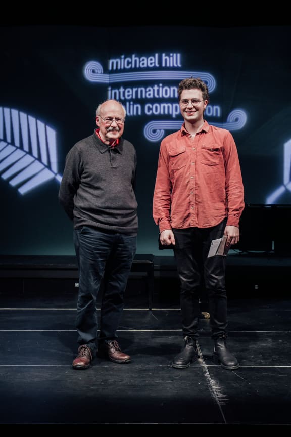Composer Lyell Cresswell with violinist Harry Ward, winner of Best Performance of the Commissioned work, 'Chatoyance'