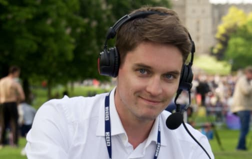 The BBC's Rich Preston with headset and script.