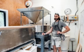 Sam Forbes at the Shelly Bay Baker Flour mill